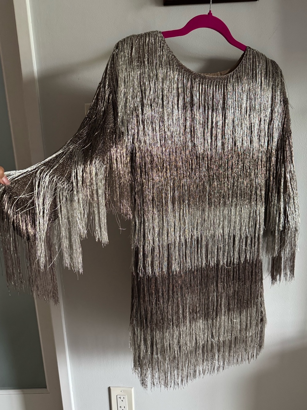 Rachel Zoe Free People Ballina Platinum Metallic Fringe Flapper Mini Dress XS - Picture 4 of 10